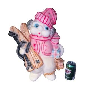 Vintage Kitschy X-mas Atlantic Mold. Adorable Frosty Snowman Figure with skis.
